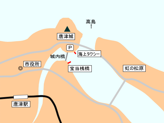 唐津から宝当神社のある高島への交通図